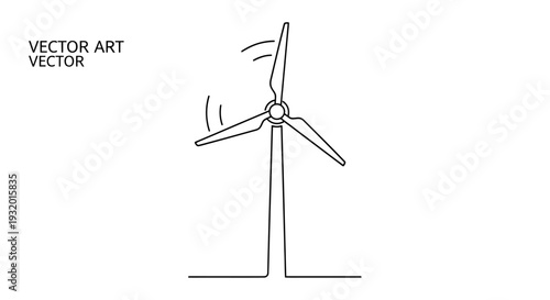 Outline of a wind turbine, blades in motion. Vector artwork on white