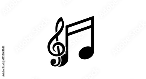 Black and white illustration of musical notes on a blank background