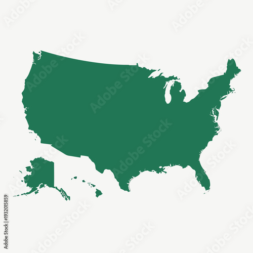 United States Silhouette Map Vector – Muted Green USA Country Outline