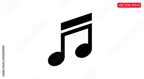 Black and white musical note icon on a white background, representing music and sound