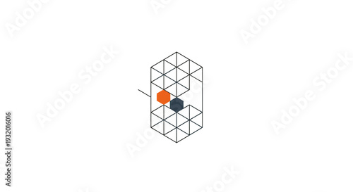 Abstract geometric artwork featuring a grid with colored cubes, and a line, isolated on white