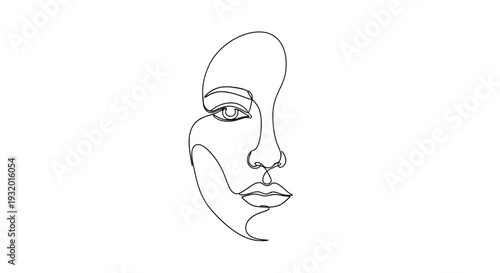 A minimalist line drawing depicts the side view of a human face on a white background