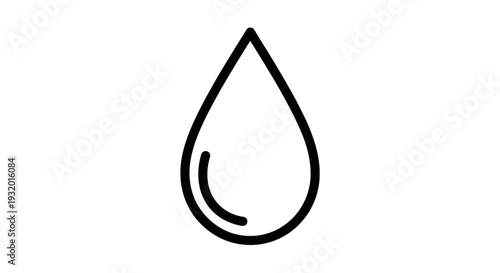 A simple, black outline of a teardrop or water droplet against a white background