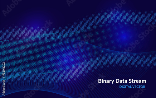 Futuristic binary code stream with light motion and data flow effect. Perfect for technology, digital data, and computer science backgrounds