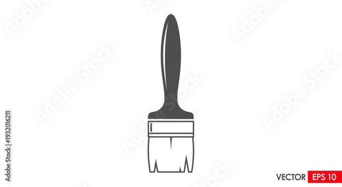 A grayscale vector illustration of a paintbrush with handle and bristles on white background