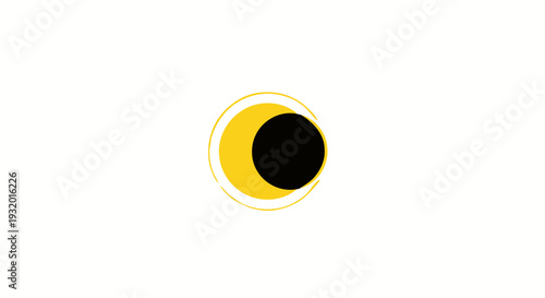 Geometric abstract of a yellow circle and black circle overlapping on a white background