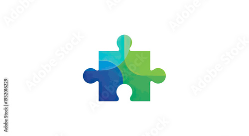 Colorful puzzle piece with overlapping sections on a white background
