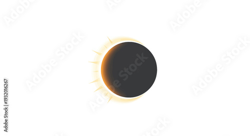 A minimalist depiction of a solar eclipse, showcasing a shadowed sphere with glowing corona