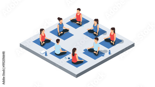 Isometric yoga class with diverse group practicing mindfulness in a calm setting