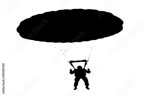 Paratrooper Descending with Parachute Silhouette Vector for Airborne Division and Military Operation Concept