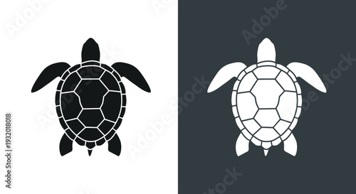 Sea turtle icons in black and white contrast on dark.