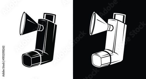 Inhaler device for respiratory relief in black outline.