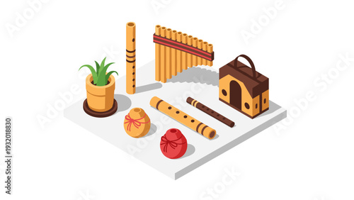 Traditional music instruments on display: explore isometric wind and percussion