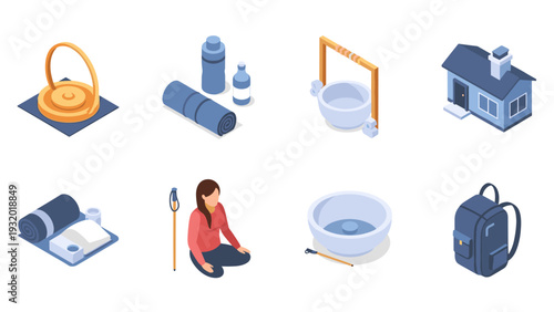 Isometric yoga essentials and home workout set in calm tones