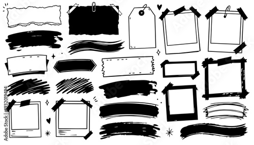 hand drawn doodle vector set of scrapbook style strokes in playful sketchy ink pen outline style isolated on white background