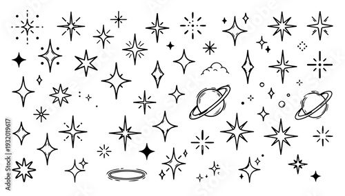 hand-drawn doodle vector set of aesthetic sparkles illustrated in a playful sketchy outline style isolated on white background