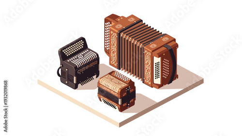 Elegant musical instruments in isometric style on a white background