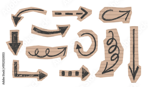 Cut out paper arrows in different shape. Scrapbook elements