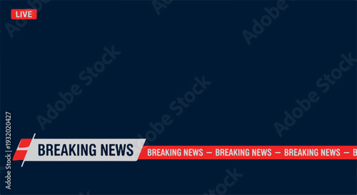 Breaking news television broadcast graphic with live red banner on dark background for urgent announcement or update.