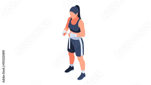Boxer woman preparing for training in isometric style