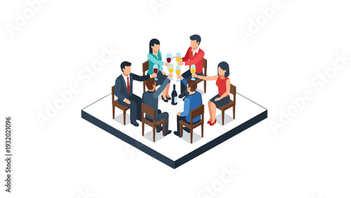 Business team celebrating success in isometric style