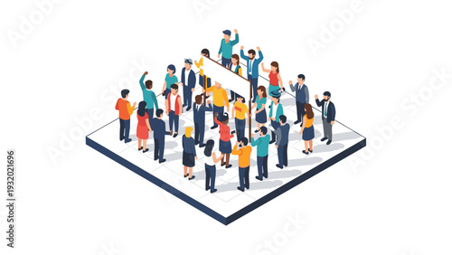 Isometric team collaboration and networking in a crowd of diverse business people