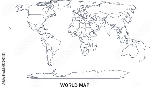 World Map Outline with Country Borders Line Art Vector