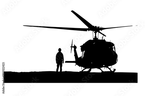 Military Helicopter Extraction Silhouette Vector for Special Operations and Combat Zone Transport Illustration