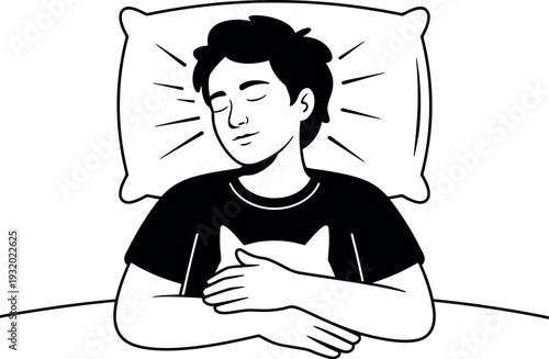 A cartoon man sleeping peacefully on a pillow with his arms crossed.