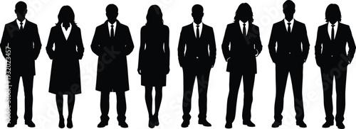 Business people silhouettes vector illustration, corporate team unity artwork, professional men and women in suits, workplace diversity, formal attire group design