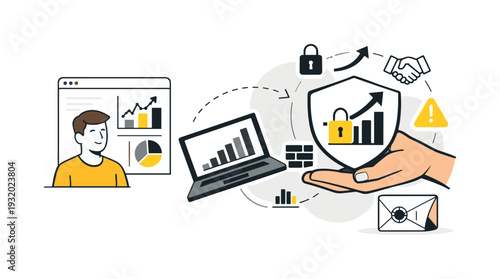 Modern minimal flat vector conceptual collage, crisp hard edges, consistent THIN outline stroke, rounded corners where needed,