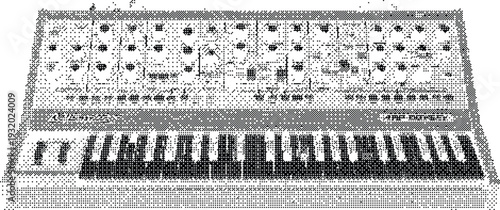 Synthesizer vector music keyboard sound instrument retro analog electronic audio isolated