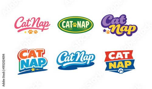 Clean modern holiday banner illustration displaying modern lettering logo set for Cat Nap, professional logo-style typography set