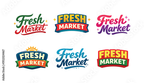 Clean modern holiday banner illustration displaying modern lettering logo set for Fresh Market, professional logo-style