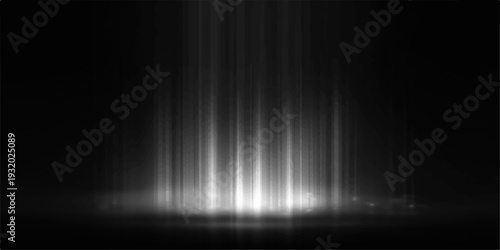 Abstract dark background with blue rays and glowing light spotlights creates a motion blur design for a theater stage backdrop illustration