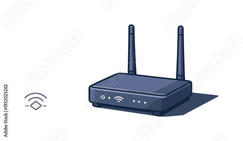 Modern wireless router with antennas and indicator lights, symbolizing connectivity and technology