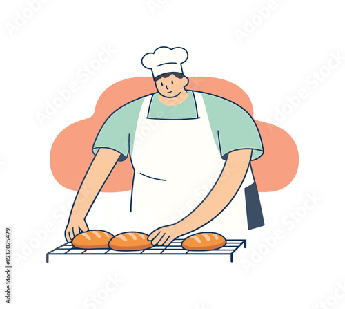 Bright baker places warm bread onto a cooling rack, hands steady as loaves line up and steam fades in the kitchen nearby quietly!