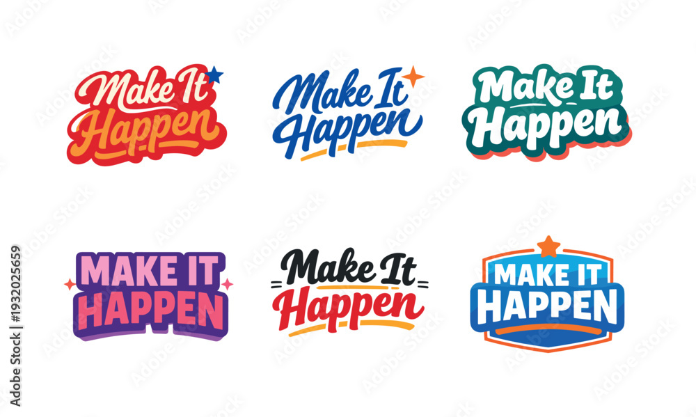 Fototapeta premium Modern festive banner with holiday message showcasing modern lettering logo set for Make It Happen designed for commercial stock