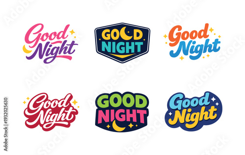 Clean modern holiday banner illustration displaying modern lettering logo set for Good Night, professional logo-style typography