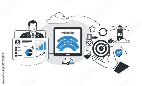 Modern minimal flat vector conceptual collage, crisp hard edges, consistent THIN outline stroke, rounded corners where needed,