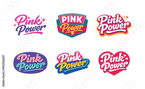 Clean modern holiday banner illustration displaying modern lettering logo set for Pink Power, professional logo-style typography
