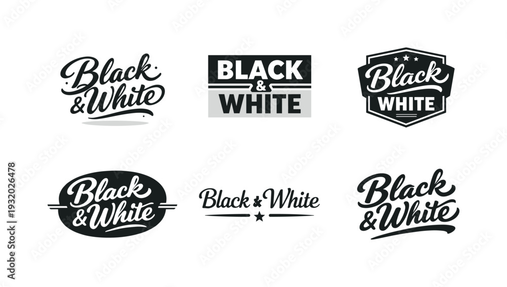 Fototapeta premium Clean modern holiday banner illustration displaying modern lettering logo set for Black & White, professional logo-style