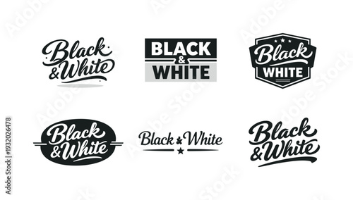 Clean modern holiday banner illustration displaying modern lettering logo set for Black & White, professional logo-style