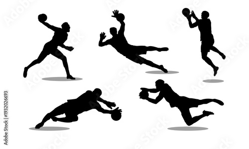 Silhouette of a goalkeeper making a brilliant save. Perfect for illustrating goalkeeper movement.