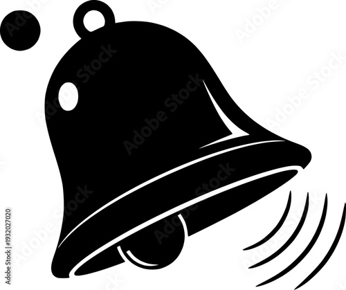Minimalist black bell icon ringing with sound waves, perfect for digital alerts, alarms, and important event notifications