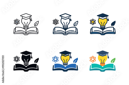 Knowledge acquisition symbol illustrating a book paired with a lightbulb and subtle academic cues to convey learning and insight,