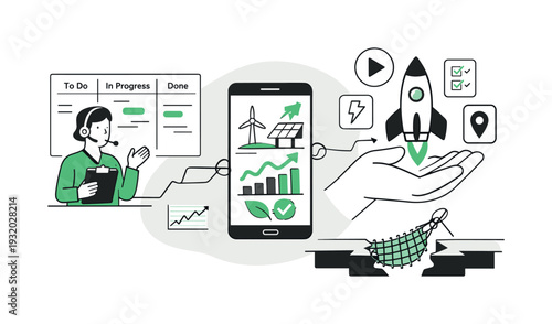 Modern minimal flat vector conceptual collage, crisp hard edges, consistent THIN outline stroke, rounded corners where needed,