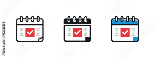 Scheduling concept visualized by a calendar page with a marked date square and binding tabs, identical silhouette repeated three