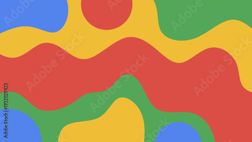 Abstract colorful fluid wave background. Red yellow green and blue primary color organic curve vector illustration. Playful kids education wallpaper theme. Minimalist multi colored amoeba texture.