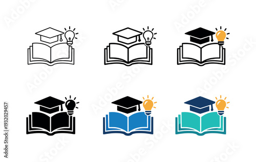 Academic Icon Grid. Academic growth icon presenting an open book with graduation and idea elements that communicate education,